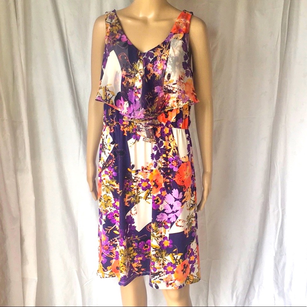 NWT Style & Co Ruffle Front Floral Dress Knee Length M approx sz 8